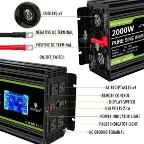 img 3 attached to Novopal 2000W Pure Sine Wave Power Inverter 12V DC to 110V/120V AC Converter - 4 AC Outlets Car Inverter with 1 USB Port, Remote Control, LCD Display & Dual Cooling Fans - Ideal Inverter for CPAP, RV and More