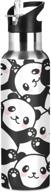 🐼 wellday cartoon panda water bottle - double wall vacuum insulated flask, stainless steel with 20oz straw lid логотип