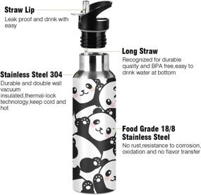 img 2 attached to 🐼 WELLDAY Cartoon Panda Water Bottle - Double Wall Vacuum Insulated Flask, Stainless Steel with 20oz Straw Lid