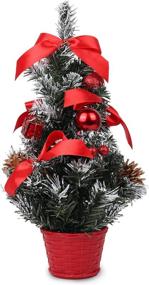 img 4 attached to 🎄 16-Inch Artificial Tabletop Christmas Tree with Ornaments - Mini Pine Tree for Xmas Decorations, Home Decor, Dining Room, Living Room (Red)