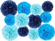 🎉 12 piece blue mix tissue pom poms kit – perfect for birthday, boy baby shower, nursery, graduation, bachelorette party decorations logo