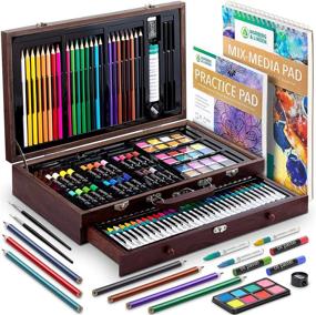 img 4 attached to Norberg & Linden XXL144 Art Set: Deluxe Wooden Box with Drawer - Crayons, Oil Pastels, Watercolors, Colored Pencils, Sharpener, Sketch Pad - for Adults & Kids