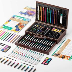 img 2 attached to Norberg & Linden XXL144 Art Set: Deluxe Wooden Box with Drawer - Crayons, Oil Pastels, Watercolors, Colored Pencils, Sharpener, Sketch Pad - for Adults & Kids