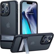 torras marsclimber iphone 13 pro max case, [3 stand ways metal kickstand] [8x military armor-level shockproof] translucent matte mystic black compatible case logo