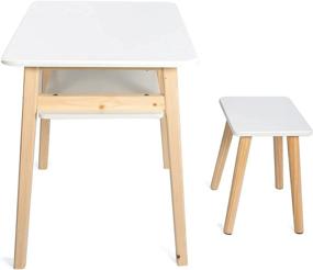 img 2 attached to 🪑 YueLake Children's Furniture Set - 1 Craft Table &amp; 1 Kids Chair with Natural Wooden Legs, Suitable for Girls, Boys, and Toddlers (White)