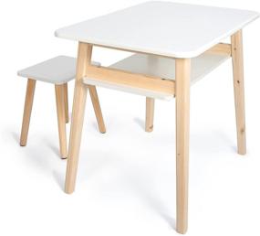 img 4 attached to 🪑 YueLake Children's Furniture Set - 1 Craft Table &amp; 1 Kids Chair with Natural Wooden Legs, Suitable for Girls, Boys, and Toddlers (White)