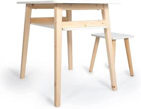 img 1 attached to 🪑 YueLake Children's Furniture Set - 1 Craft Table &amp; 1 Kids Chair with Natural Wooden Legs, Suitable for Girls, Boys, and Toddlers (White)