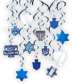 img 1 attached to 🪴 The Dreidel Company Hanukkah Swirl Decorations - Set of 12 Swirls with Hanukkah Foil Cutouts (24") and Standalone Swirls (18")