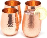 copper stemless wine cups set of 4 - 17oz solid hammered copper wine glasses - ideal gift set for men and women - perfect copper tumblers for red/white wine and moscow mules. logo