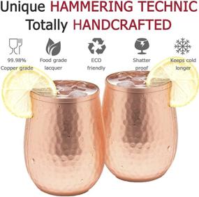 img 3 attached to Copper Stemless Wine Cups Set of 4 - 17oz Solid Hammered Copper Wine Glasses - Ideal Gift Set for Men and Women - Perfect Copper Tumblers for Red/White Wine and Moscow Mules.