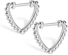 img 4 attached to Heart Huggie Hoop Earrings, Gintan S925 Sterling Silver Beaded Heart Earrings for Women Girls, Elegant Cartilage Cuff Studs, Dainty Jewelry Gifts