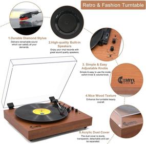 img 1 attached to 🎵 Bluetooth Belt-Drive Turntable with Built-in Stereo Speakers, Retro Design for 33/45/78 RPM Vinyl Records, Wireless Playback, Auto-Stop & Acrylic Dust Cover - Red Wood