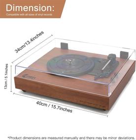 img 3 attached to 🎵 Bluetooth Belt-Drive Turntable with Built-in Stereo Speakers, Retro Design for 33/45/78 RPM Vinyl Records, Wireless Playback, Auto-Stop & Acrylic Dust Cover - Red Wood