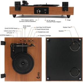 img 2 attached to 🎵 Bluetooth Belt-Drive Turntable with Built-in Stereo Speakers, Retro Design for 33/45/78 RPM Vinyl Records, Wireless Playback, Auto-Stop & Acrylic Dust Cover - Red Wood