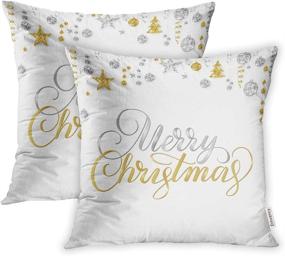 img 4 attached to 🎄 Emvency Merry Christmas Decorative Pillow Covers: Sparkling Gold and Silver Border, Holiday Lettering on White - Set of 2, 20x20 Inch, Hanging Square Cushion Sofa Case