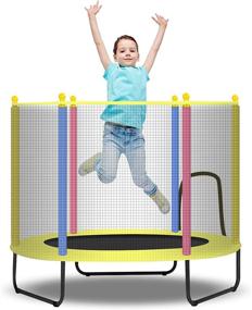 img 4 attached to CLORIS Large Foldable Mini Trampoline for Kids - 55in, Load Capacity 450lbs - With Enclosure Net