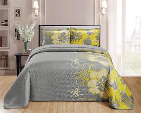 img 4 attached to 🌼 Stylish Grey and Yellow King/California King Quilt Bedspread Set with Oversized Printed Flowers - Home Collection