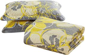 img 1 attached to 🌼 Stylish Grey and Yellow King/California King Quilt Bedspread Set with Oversized Printed Flowers - Home Collection