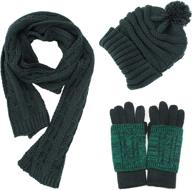 🧣 women's winter set: cable knit pom beanie, touch screen gloves & long scarf - warm and cozy 3-piece gift set for cold weather logo