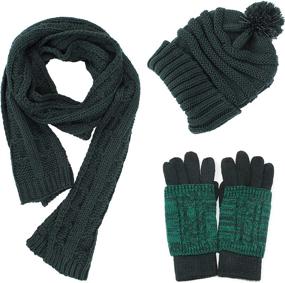 img 4 attached to 🧣 Women's Winter Set: Cable Knit Pom Beanie, Touch Screen Gloves & Long Scarf - Warm and Cozy 3-Piece Gift Set for Cold Weather