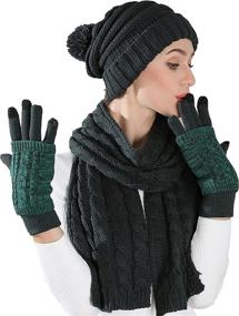 img 3 attached to 🧣 Women's Winter Set: Cable Knit Pom Beanie, Touch Screen Gloves & Long Scarf - Warm and Cozy 3-Piece Gift Set for Cold Weather