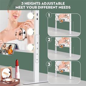 img 3 attached to 💡 Hollywood Vanity Mirror with Lights: Adjustable Height, 3 Color Modes, 2 Charge Ports - 20x16 Inch