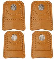 🧵 pimoys leather thimble finger protectors: 4-piece set for craft sewing, quilting, knitting - diy tools with 2 sizes logo
