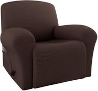 🪑 rhf 4 piece stretch recliner slipcovers, recliner chair covers, furniture protectors with elastic bottom, recliner slipcover with side pocket - chocolate recliner logo