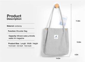 img 3 attached to 👜 Corduroy Women's Tote Bag: Stylish and Functional for Work, Beach, Shopping, and Travel