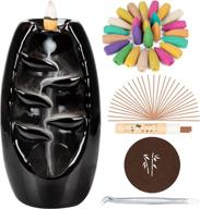 🌈 trippy incense burner set: ceramic backflow incense holder with 120 cones, 30 sticks - aromatherapy ornament for home decor by dailylife (black) логотип