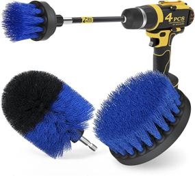 img 4 attached to Holikme 4Pack Drill Brush Power Scrubber Cleaning Brush Extended Long Attachment Set，Dark Blue