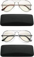 👓 eye zoom 2 pack blue light blocking readers - aviator style anti blue ray and uv reading glasses in gold and gunmetal logo