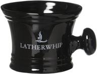 latherwhip shaving soap bowl - shave mug with handle for shave cream & soap, high-quality black ceramic logo