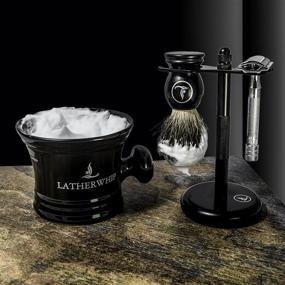 img 1 attached to Пена для бритья Latherwhip - Мыльница с ручкой для крема и мыла для бритья, высококачественная черная керамика