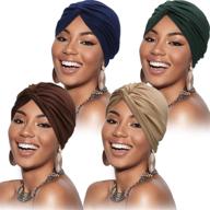 🎀 stylish and comfortable satinior turbans for women: 4-piece soft pre-tied knot fashion pleated turban cap beanie headwrap sleep hat in 4 vibrant colors logo