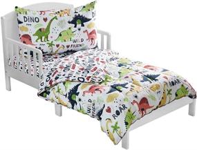 img 3 attached to 🦖 4 Piece Dinosaur Theme Toddler Bedding Set with Quilted Comforter, Fitted Sheet, Flat Top Sheet, and Pillow Case - Standard Size Bedding Set, White