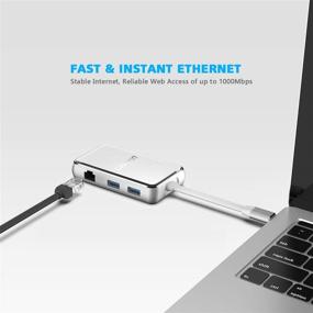 img 1 attached to 🔌 LINKWIN USB C Hub Adapter with Tempered Glass - 6-in-1 Multiport Hub for Apple MacBook Pro 13 - USB C to HDMI, VGA, 2x USB 3.0, Charging, RJ45 Gigabit Ethernet - White