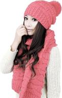 winter warm knitted hat and scarf set for women and girls - fashionable hat with attached scarf logo