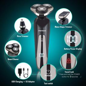 img 3 attached to 🪒 PRITECH Men's Electric Razor: IPX7 Waterproof, 3-in-1 Wet/Dry Rotary Shaver & Trimmer with USB Charging - Black