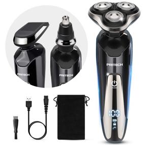 img 4 attached to 🪒 PRITECH Men's Electric Razor: IPX7 Waterproof, 3-in-1 Wet/Dry Rotary Shaver & Trimmer with USB Charging - Black