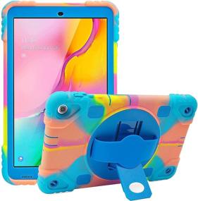 img 4 attached to 📱 Colorful Blue Silicone Tablet Case for Samsung Galaxy Tab A 10.1 (2019) - Shockproof, Protective, with Adjustable Kickstand and 360° Rotating Handstrap