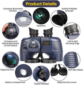 img 3 attached to USCAMEL 10x50 Marine Binoculars for Adults - Waterproof Binoculars with Rangefinder Compass, BAK4 Prism FMC Lens - Ideal for Navigation, Bird Watching, Hunting - Includes Tripod Adapter