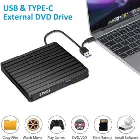 img 3 attached to 📀 Portable External CD Drive with USB C Port - Optical CD DVD Burner Writer Rewriter Reader for Laptop Desktop PC Mac MacBook - Compatible with Windows 10/8.1/7 Linux OS System