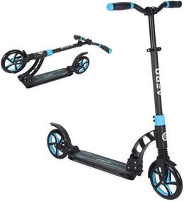 img 4 attached to 🛴 Urban High Bounce Kick Scooter for Kids - Quick Release Folding Scooter with Height Adjustment, Front Suspension, and 8" Big Wheels (Blue)