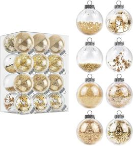 img 4 attached to 🎄 MCEAST 24 Pcs 2.76" Plastic Christmas Balls Shatterproof Decorative Baubles Champagne Gold Ornaments with Stuffed Delicate Decorations - 8 Designs Christmas Hanging