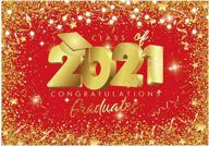 funnytree 2021 graduation party backdrop: red golden glitter congrats grad photography background - perfect prom cake table decorations, banner, and photo booth supplies for celebrating graduates! logo