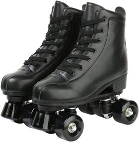 img 4 attached to 🛼 XUDREZ Double-Row Roller Skates for Unisex | PU Leather High-top Shiny Four-Wheel Roller Skates