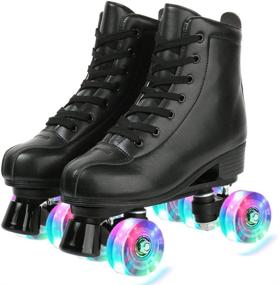 img 2 attached to 🛼 XUDREZ Double-Row Roller Skates for Unisex | PU Leather High-top Shiny Four-Wheel Roller Skates