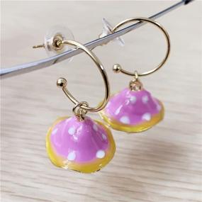 img 1 attached to 🍄 Cute Mushroom Dangle Earrings Gold Plated Enamel Food Half Hoop Dangling Stud Lifelike Creative Jewelry for Women Girls - Handmade Y2K Birthday Party Accessories