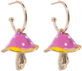 img 4 attached to 🍄 Cute Mushroom Dangle Earrings Gold Plated Enamel Food Half Hoop Dangling Stud Lifelike Creative Jewelry for Women Girls - Handmade Y2K Birthday Party Accessories